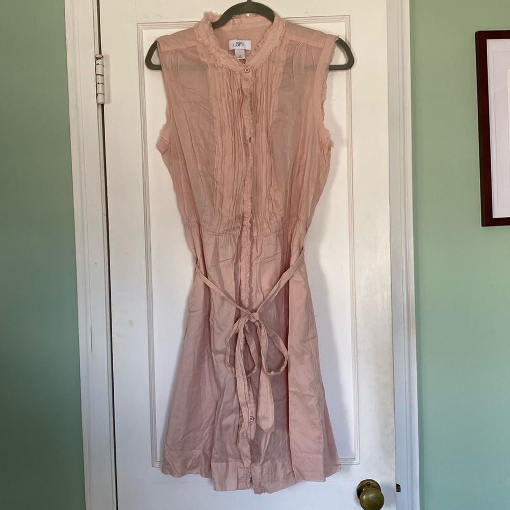 Ann Taylor LOFT blush pink dress with waist sash